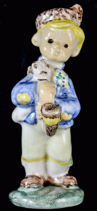 Vintage Federal Art Project Wpa Handmade Pottery Signed Figure Boy With Bagpipe