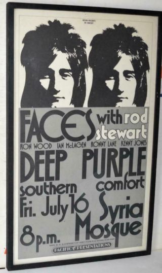 Rod Stewart The Faces 1971 Rare July 16 Framed Concert Poster Deep Purple