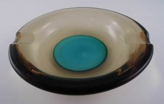 Venini Green & Turquoise Ash Tray Dish Murano Italian Art Glass Vintage Moderne