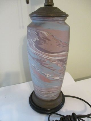 Vtg Niloak Art Pottery Blue Swirl Lamp Antique Ceramic Mission Arts & Craft Vase