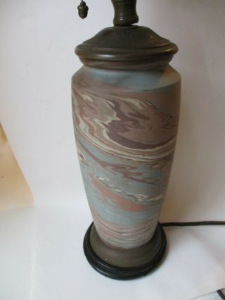 vtg Niloak art pottery blue swirl LAMP antique ceramic mission arts & craft vase 7