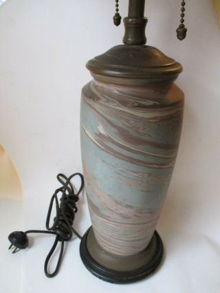 vtg Niloak art pottery blue swirl LAMP antique ceramic mission arts & craft vase 8