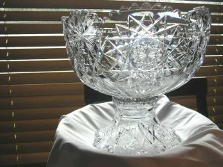 American Brilliant Cut Glass 2 Piece Punch Bowl Signed Sinclair