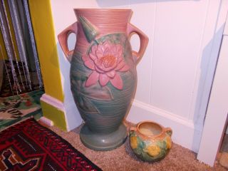 Read One More Time Roseville Pottery Water Lilly Big Floor Vase 85 - 18 "