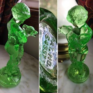 Vintage Cambridge Glass Co Neon Green Draped Lady Figural Sheep Calf 7 1/4” Tall