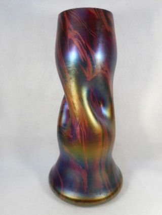 Vintage Loetz Style 10 1/4 " Tall Colored Twisted Vase