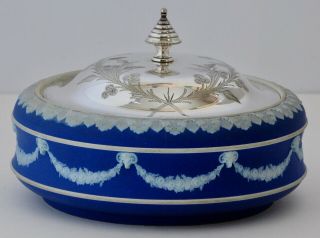 Antique Wedgwood Butter Dish - Silver Plate Cover - Extremely Rare