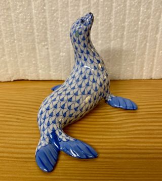 Herend Porcelain Blue Fishnet Figurine Sea Lion