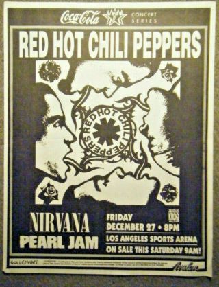 Nirvana,  Pearl Jam,  R.  H.  Chili Peppers Orig Flyer 12/ 27/ 1991 L.  A.  Sports Arena