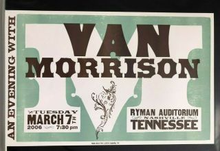 Van Morrison Hatch Show Print Concert Poster @ Ryman Auditorium,  Nashville 2006