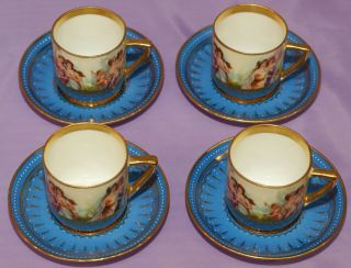 4 Tiny Royal Vienna Ackermann Fritze Beehive Coffee Tea Cup Teacup And & Saucer