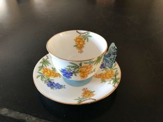 Aynsley Butterfly Handle England Bone China Cup Saucer Teacup 2 Grapes
