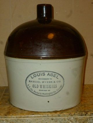 Louis Abel 2 Gallon Stoneware Whiskey Jug Chicago Red Wing Pottery Advertising