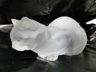 Vintage Lalique France Frosted Crystal Crouching Cat Signed Some Chips S&h