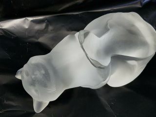 Vintage Lalique France Frosted Crystal Crouching Cat Signed Some Chips S&H 4