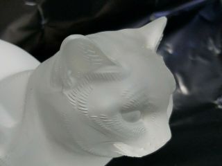 Vintage Lalique France Frosted Crystal Crouching Cat Signed Some Chips S&H 6