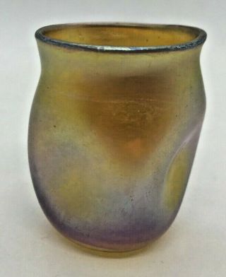 Antique Lct Tiffany Favrile Iridescent Pinched Toothpick Holder - Pristine Signed