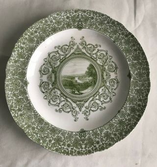 Antique Romantic Staffordshire green transferware plates Copeland c1833 x5 2