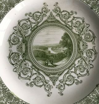 Antique Romantic Staffordshire green transferware plates Copeland c1833 x5 3