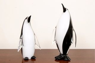 2 Mid Century Murano Italy Art Glass Penguins Figurines Very Rare