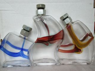 Vintage Kosta Boda Art Glass Macho Decanter Set 3 Piece Kjell Engman 80010,  11,  12