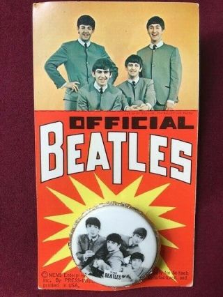 Vintage 1964 The Beatles Brooch Pin Badge On Card By Nems Ent.  Ltd.  Rare