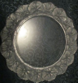Signed Lalique Honfleur Geranium Frosted & Plain Crystal Deep Plate 10 - 3/4 " Dia.