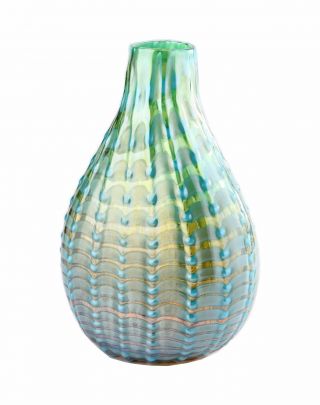 12 " Hand Blown Art Glass Teardrop Vase Bottle Green Decorative