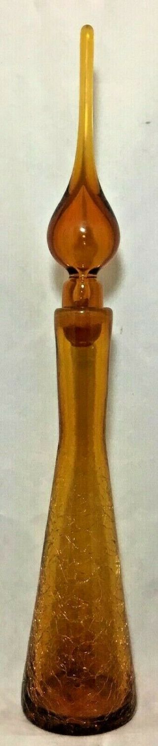 Vintage Mid Century Modern Blenko Amber Crackle Glass Decanter W/ Stopper 17.  5 "