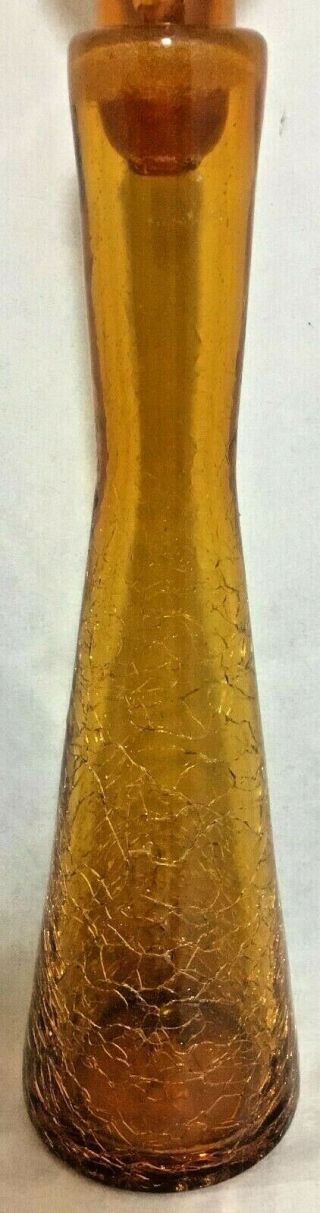 Vintage Mid Century Modern Blenko Amber Crackle Glass Decanter w/ Stopper 17.  5 