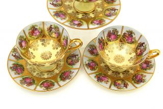 Gorgeous 6 Pc German Hand Painted Love Story Cups & Saucers