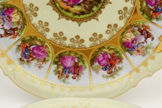 Gorgeous 2 Pc German Hand Painted Love Story Two Handles Cake Plates 12.  5 "