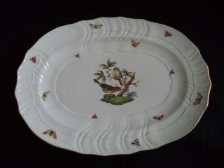 Herend Rothschild Bird Painted Porcelain China Platter 15in Hungary Butterflies