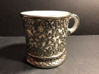 An Antique Limoges Mug/ Stein With Silver Overlay (france) C.  1930