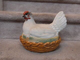 Antique Staffordshire Bisque Hen On Nest With Rare Egg Rack & Cups 9 "