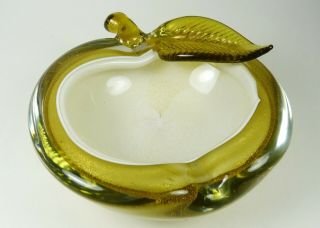 Vintage Alfredo Barbini Murano Art Glass Apple Form Ashtray Bowl Gold Olive 1950
