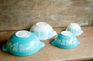 Vtg Pyrex Amish Butterprint Cinderella Nesting Mixing Bowls Set Of 4 Blue White