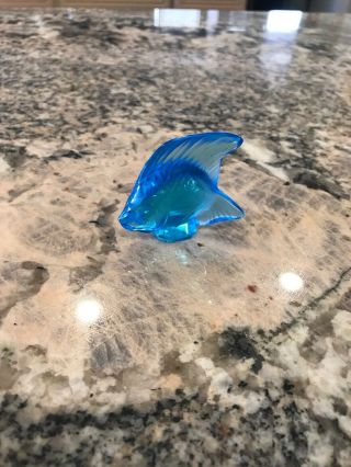 Crystal Fish Lalique Art Glass,  Frosted Aquamarine Blue Color.
