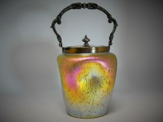 Art Nouveau Loetz Candia Papillon Cookie Jar,  1895 - 1900