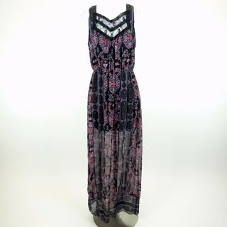 Miranda Lambert People Black Floral Sleeveless Side Slits Maxi Dress Size 6