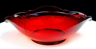 Paden City Glass 890 Crows Foot Ruby Red Fan And Dot 7 5/8 " Flat Gravy Boat
