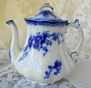 Rare Antique Grindley Flow Blue Marechal Neil Teapot Tea Pot C.  1870 