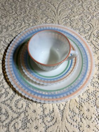 Macbeth - Evans Petalware Cremax Pastel Band Cup Saucers Lunch Plate