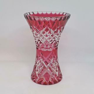 Antique Bohemian Crystal Vase Cut To Clear Ruby Red