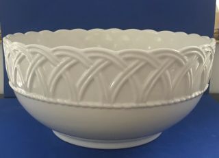 Tiffany & Co White Ornate Woven Large Ceramic Salad Serving Bowl Bone China