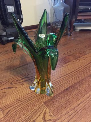 Green Two Tone Color Chalet Lorraine Art Flower Glass Vase Canada Vintage.