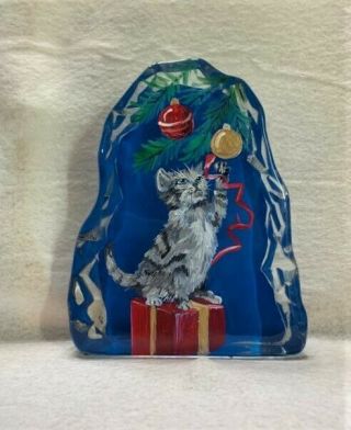 Fenton Heavy Large Paperweight Cat Ornaments Christmas Tree Ooak Rachelle
