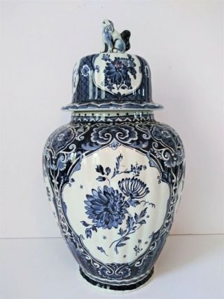 Delfts Royal Sphinx By Boch Xxl Cobalt Blue & White Floral Ginger Jar W/lid