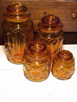 Vintage Le.  Smith Stars And Moons Amber Canister Set