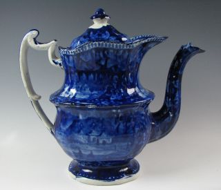 Antique Dark Blue Staffordshire Transferware Coffee Pot Early 19th Century